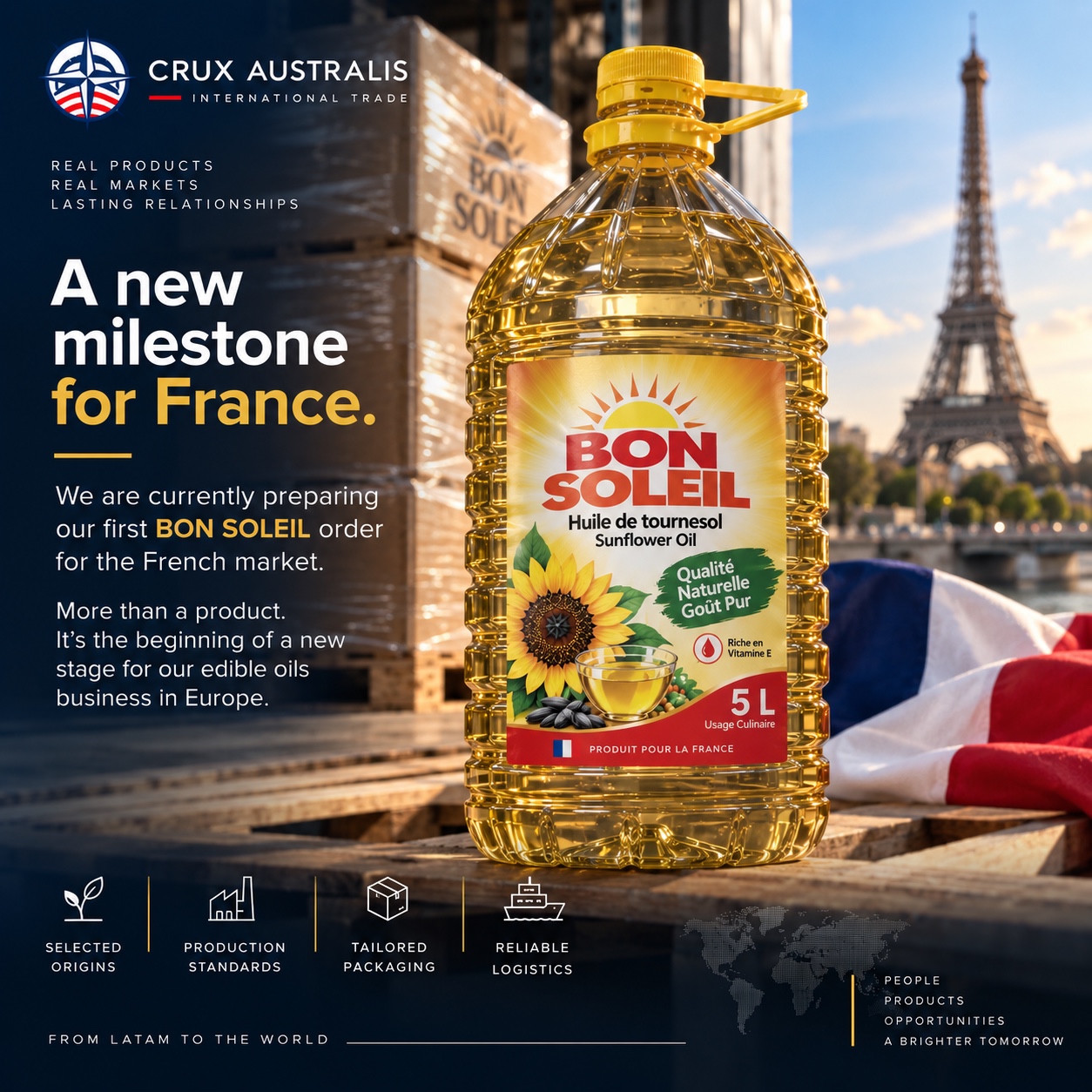 Pieza publicitaria referencial de Bon Soleil, envase de 5 L para Francia